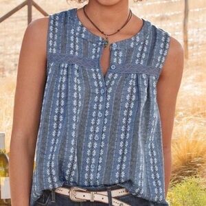 Emmie Rose Chambray Sleeveless Top Cotton Linen Blend Medium Women 604
